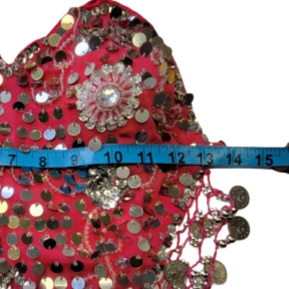 Pink Sequin Halter Crop Top Silver Sequin Backless Belly Dancing Tops NEW - Picture 9 of 11